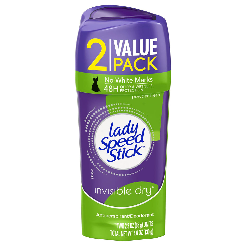 Pack double Lady Speed Stick antiperspirant invisible poudre fraîche prêt à l'emploi.