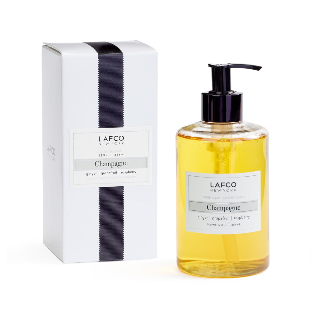 Savon liquide Champagne de LAFCO New York, bouteille chic et hydratante pour les mains.