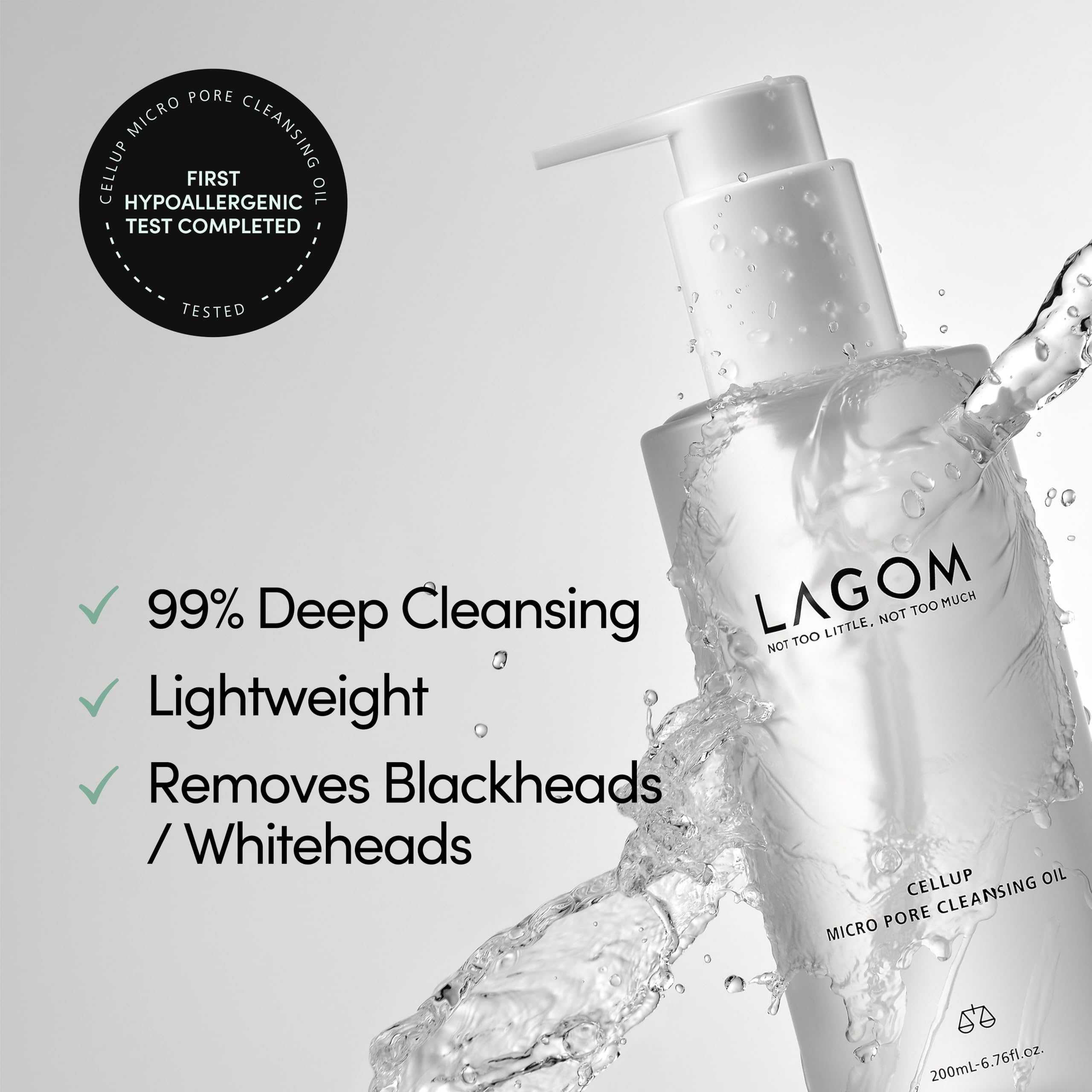 LAGOM huile nettoyante micro-pore avec pompe facilite l'application et le démaquillage quotidien.