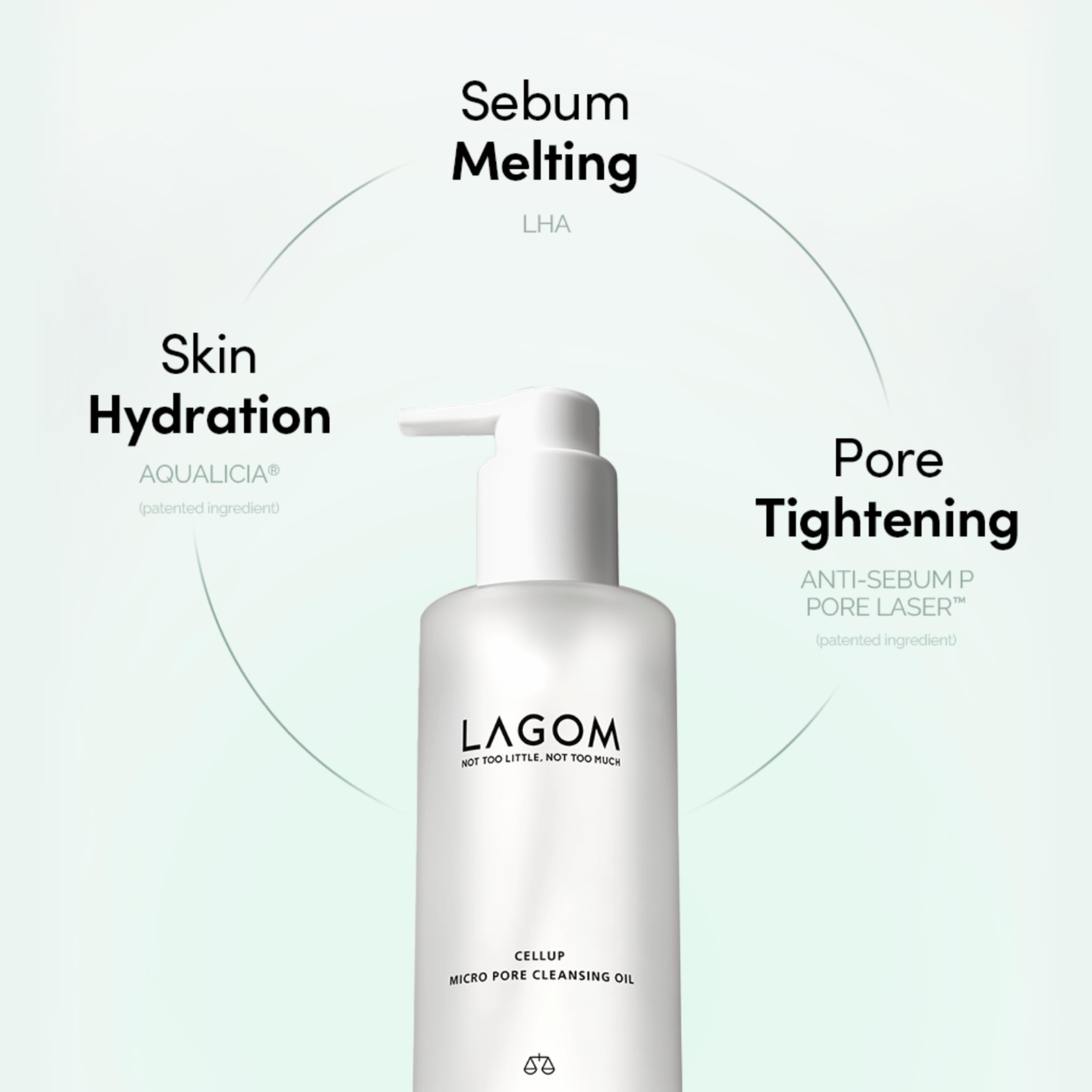 Régulation du sébum et pores resserrés grâce à la formule brevetée de LAGOM.