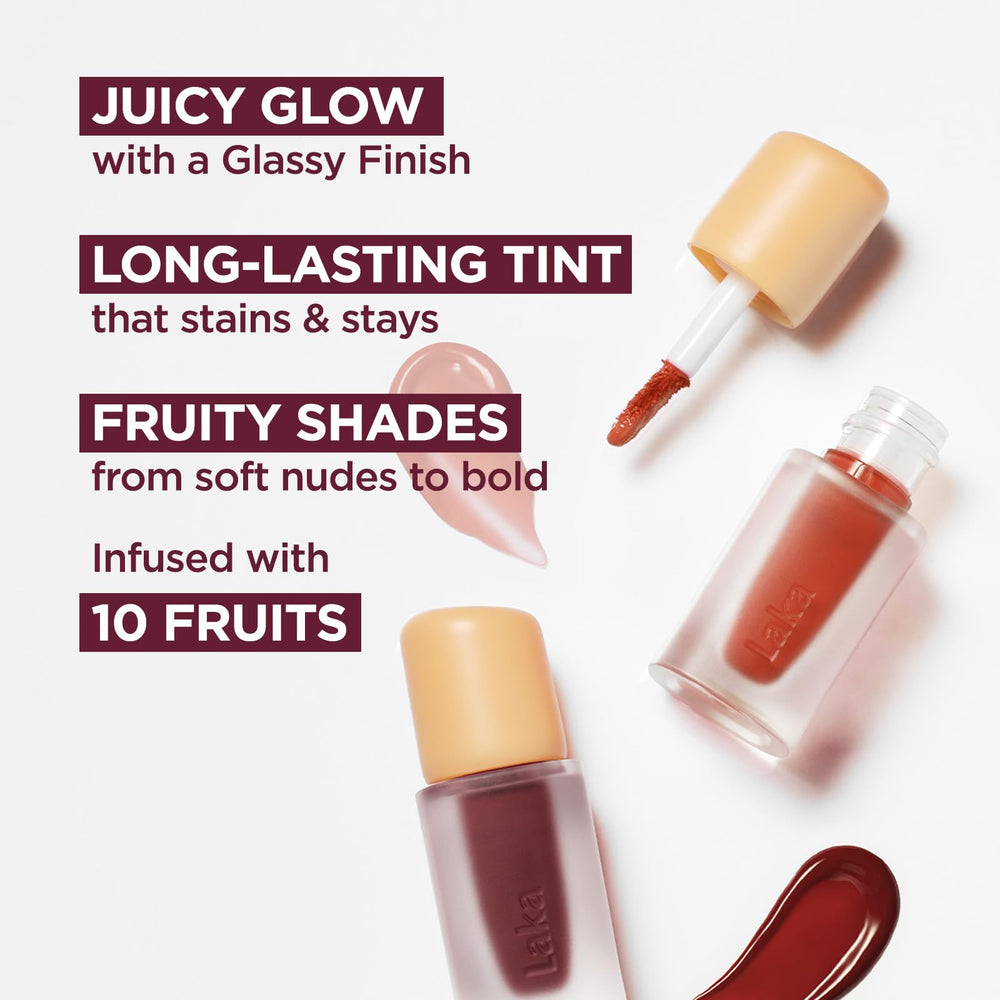 Laka Fruity Glam Lip Tint Mini — texture légère pour un confort quotidien.