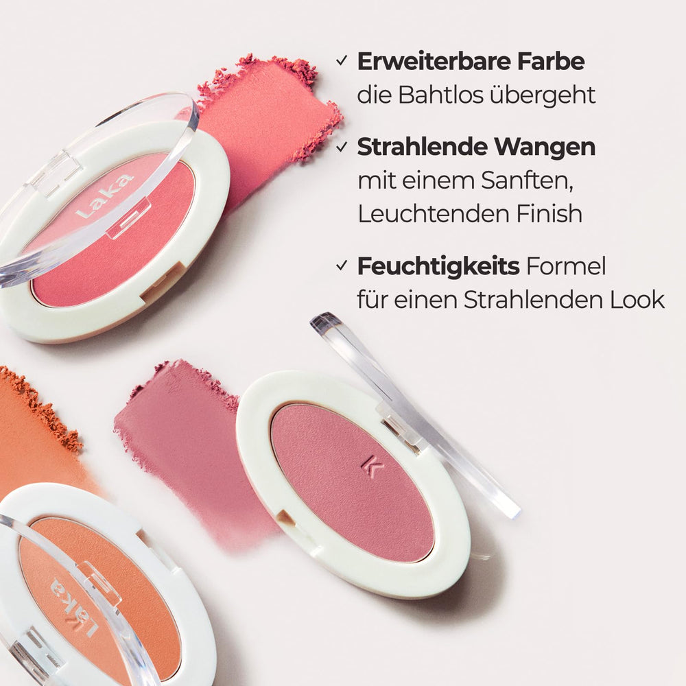Laka Love Silk Blush glisse sans effort pour un flush frais et durable.