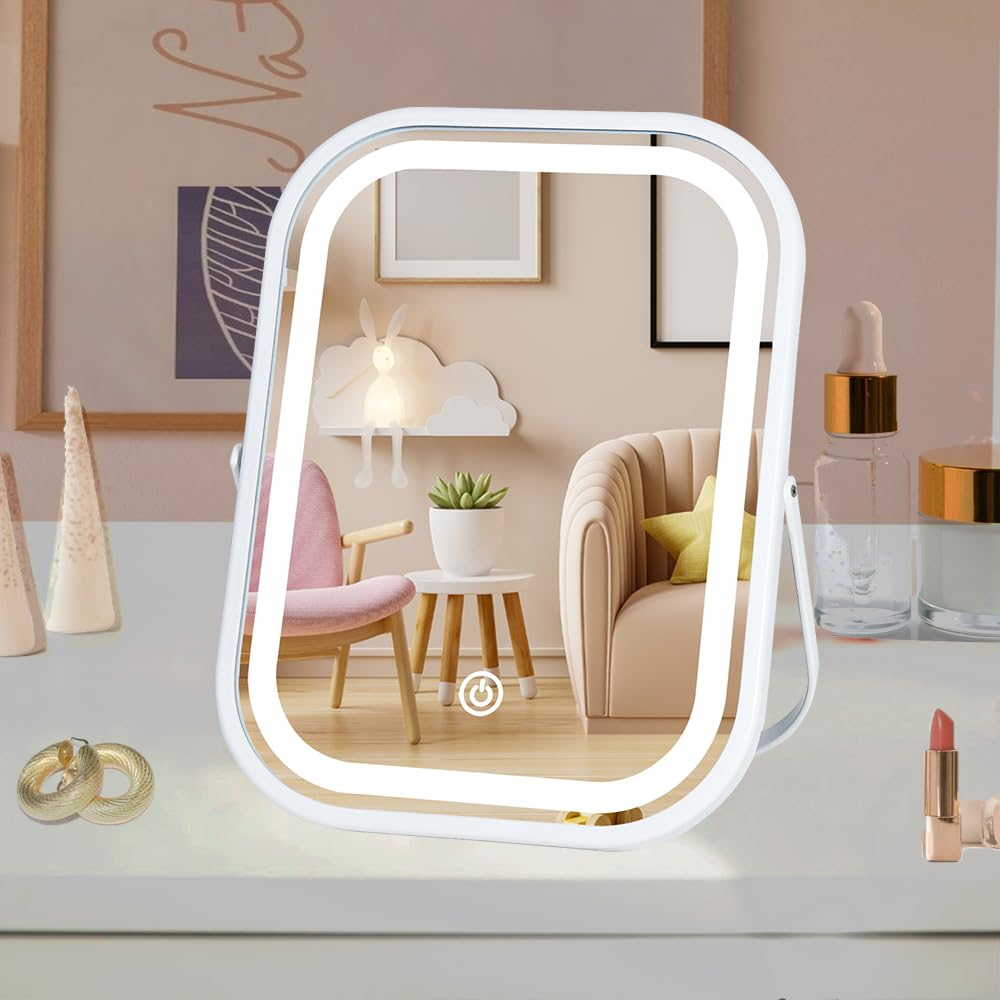 Miroir LAKFUES avec éclairage tricolore pour maquillage précis.