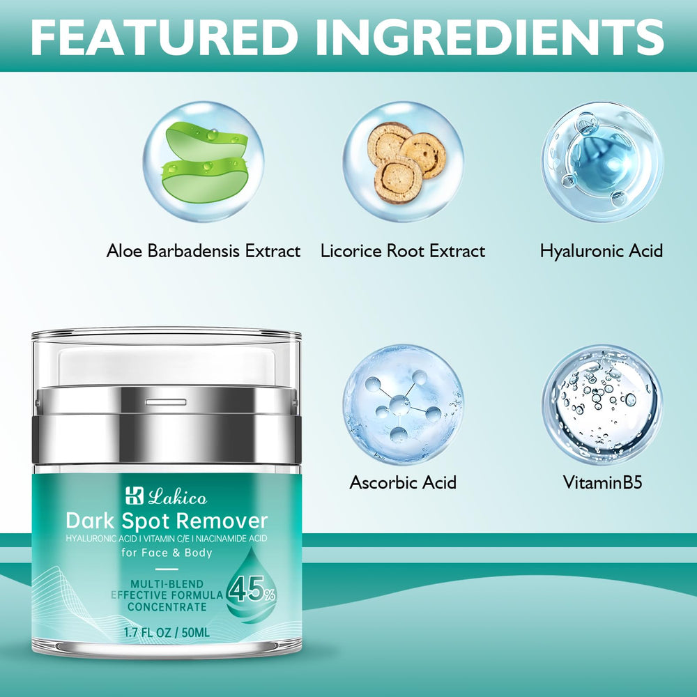 Ingrédients actifs Lakico acide hyaluronique et vitamine C pour hydrater et éclaircir.