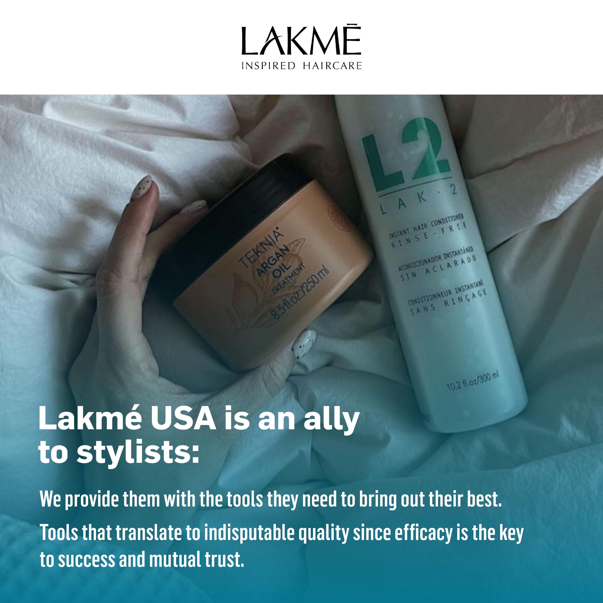 Lakmé L2 bi-phase: texture légère qui dépose une brillance naturelle.