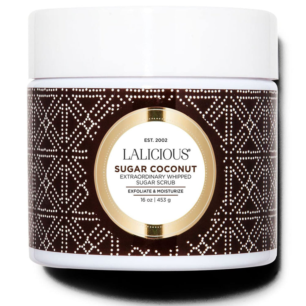 LaLicious gommage sucre coco en pot, exfoliation douce pour peau lisse.