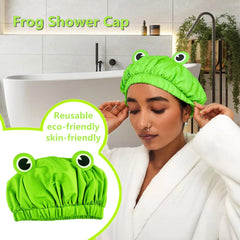 Design grenouille verte du bonnet LamaMe, port agréable pour la douche.