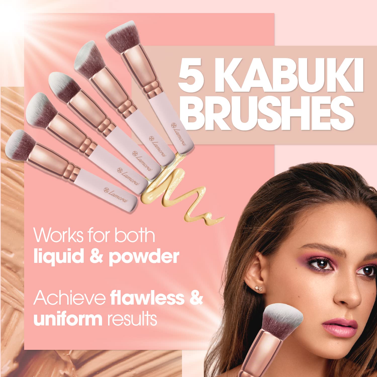 Lamora pinceau poudre Kabuki — poil synthétique doux et distribution légère