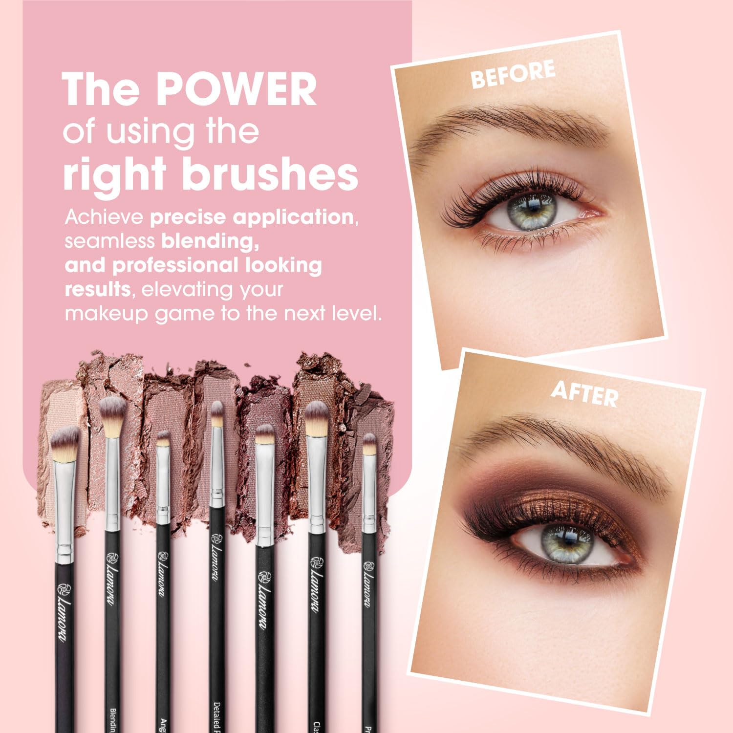Lamora pinceaux yeux synthétiques doux – poils vegan pour un maquillage sans traces