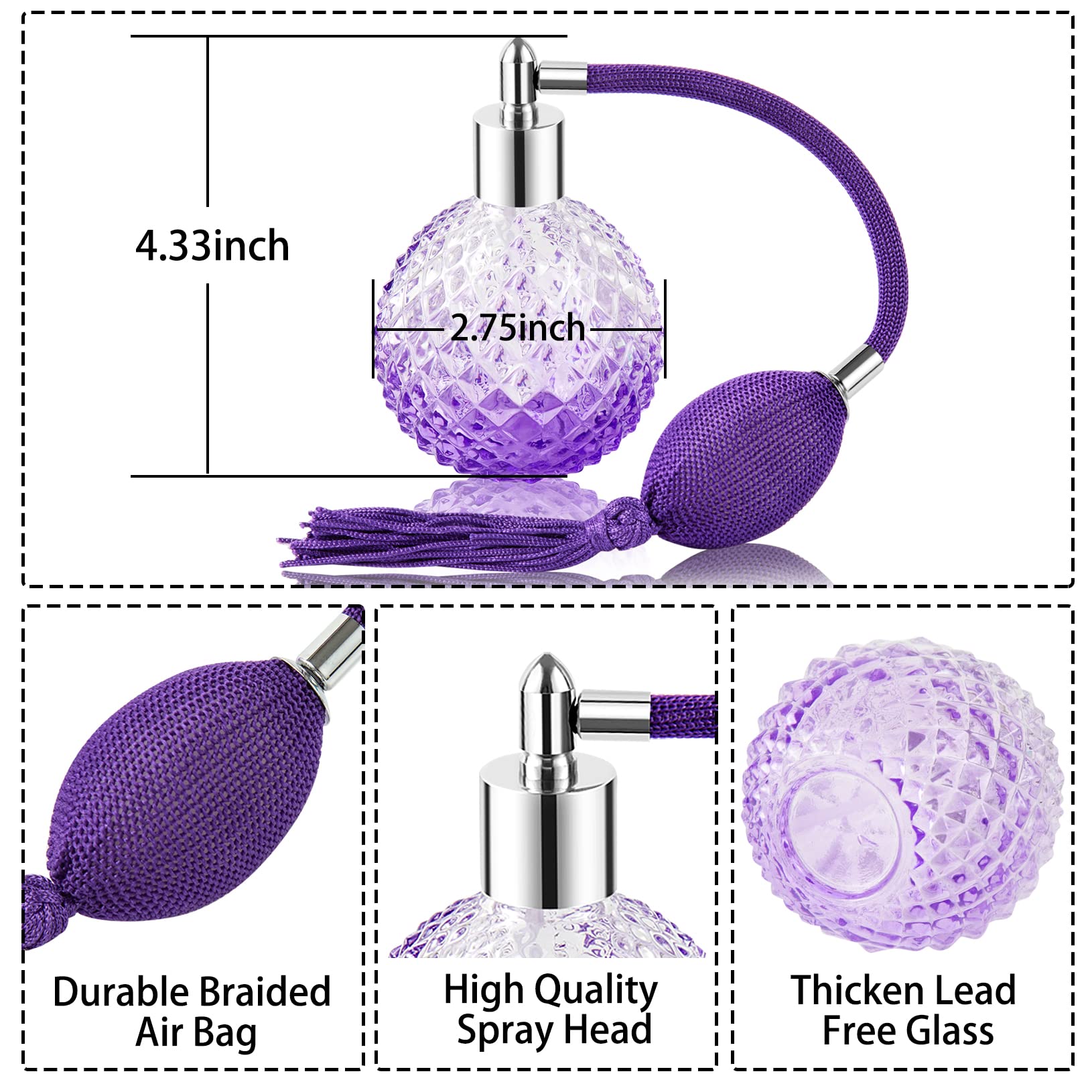 Lamoutor flacon en verre cristal violet brillant, finition soignée et chic rétro.