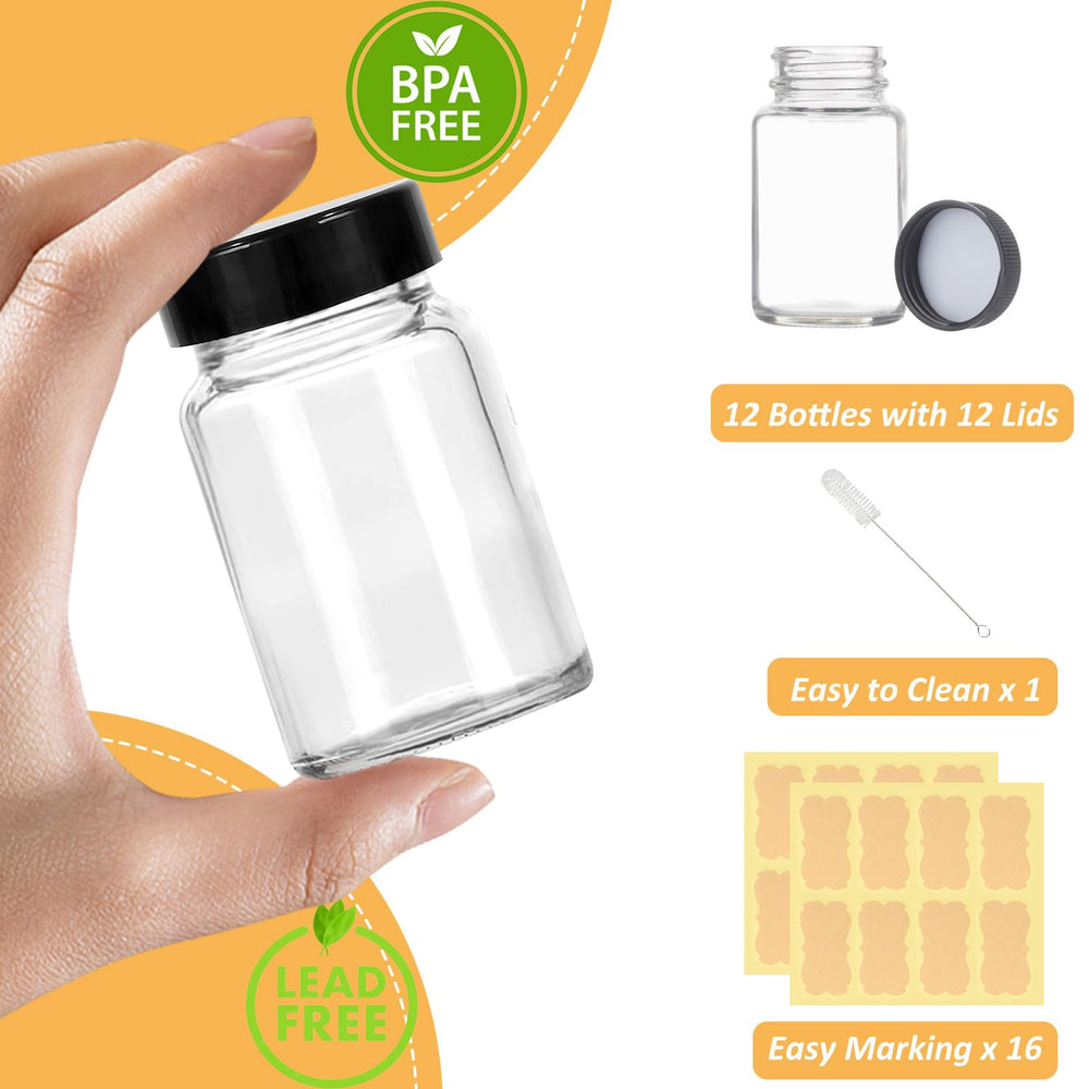 LANBEAUTIFY bouteille en verre clair 2oz avec bouchon, parfaite pour échantillons et sirops.