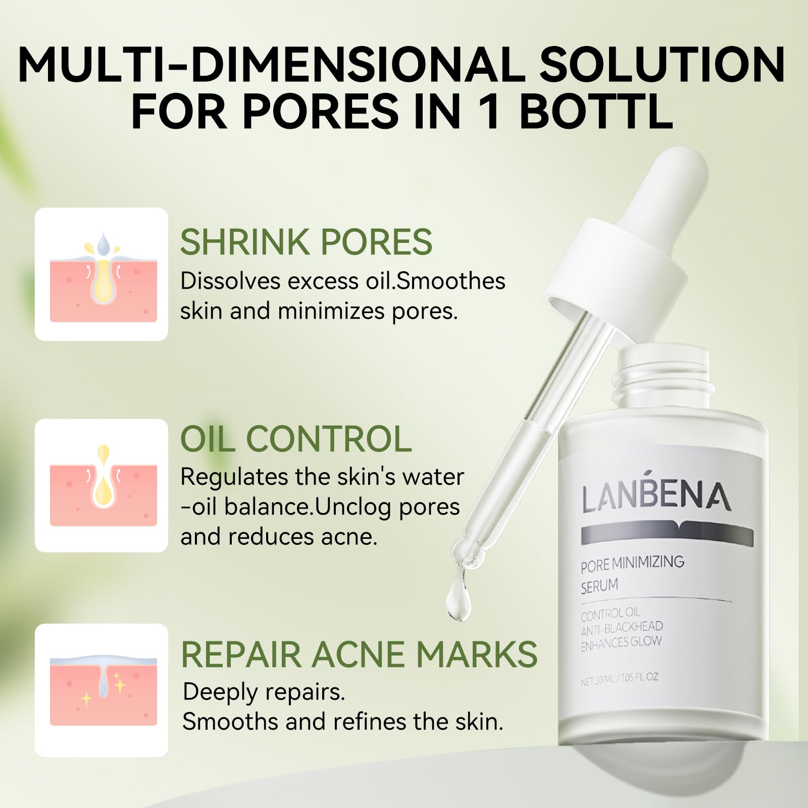 LANBENA Avant-Après Pores: démonstration visuelle d'une peau plus nette.