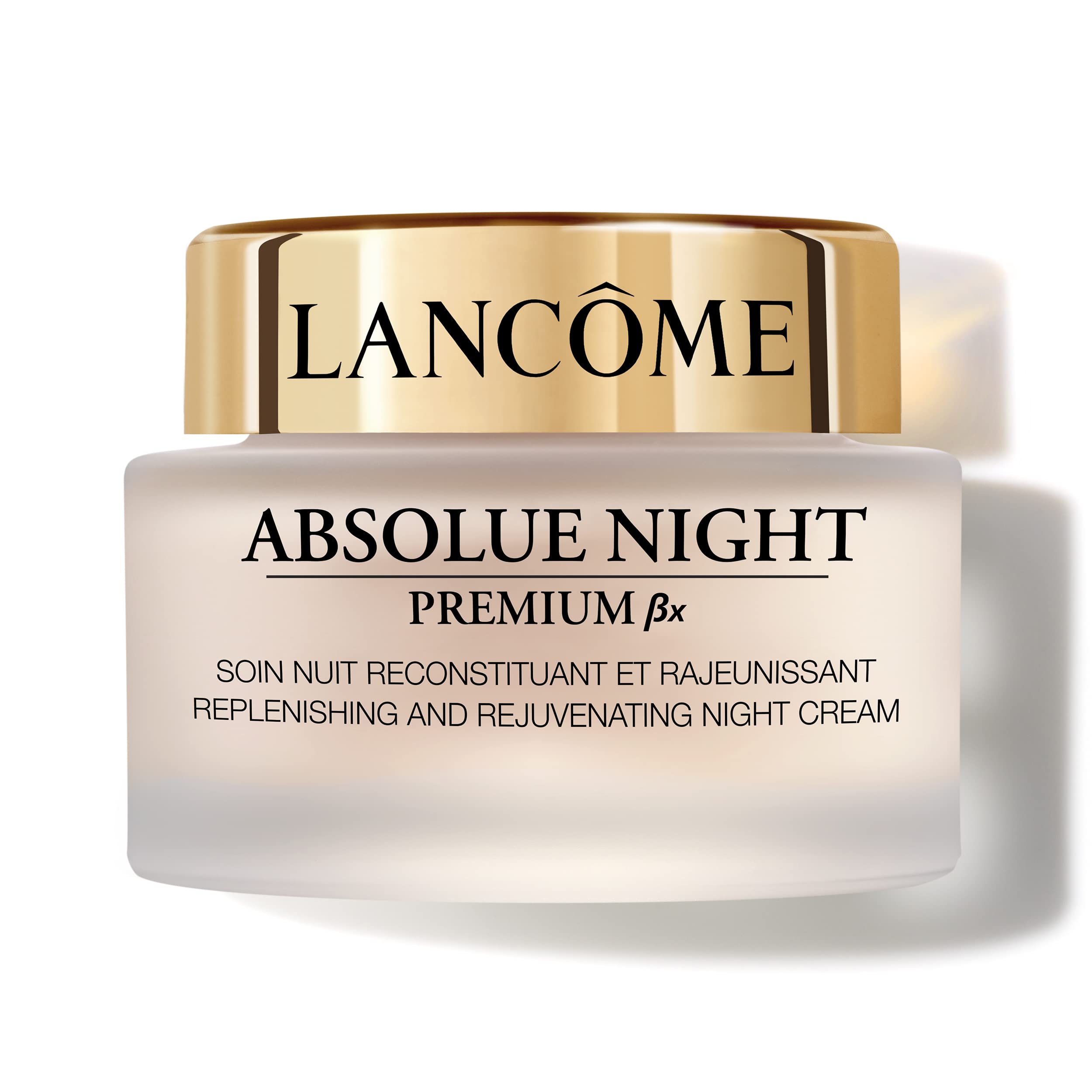 Lancôme Absolue Premium Bx – crème nuit en flacon, hydratation en profondeur et confort.