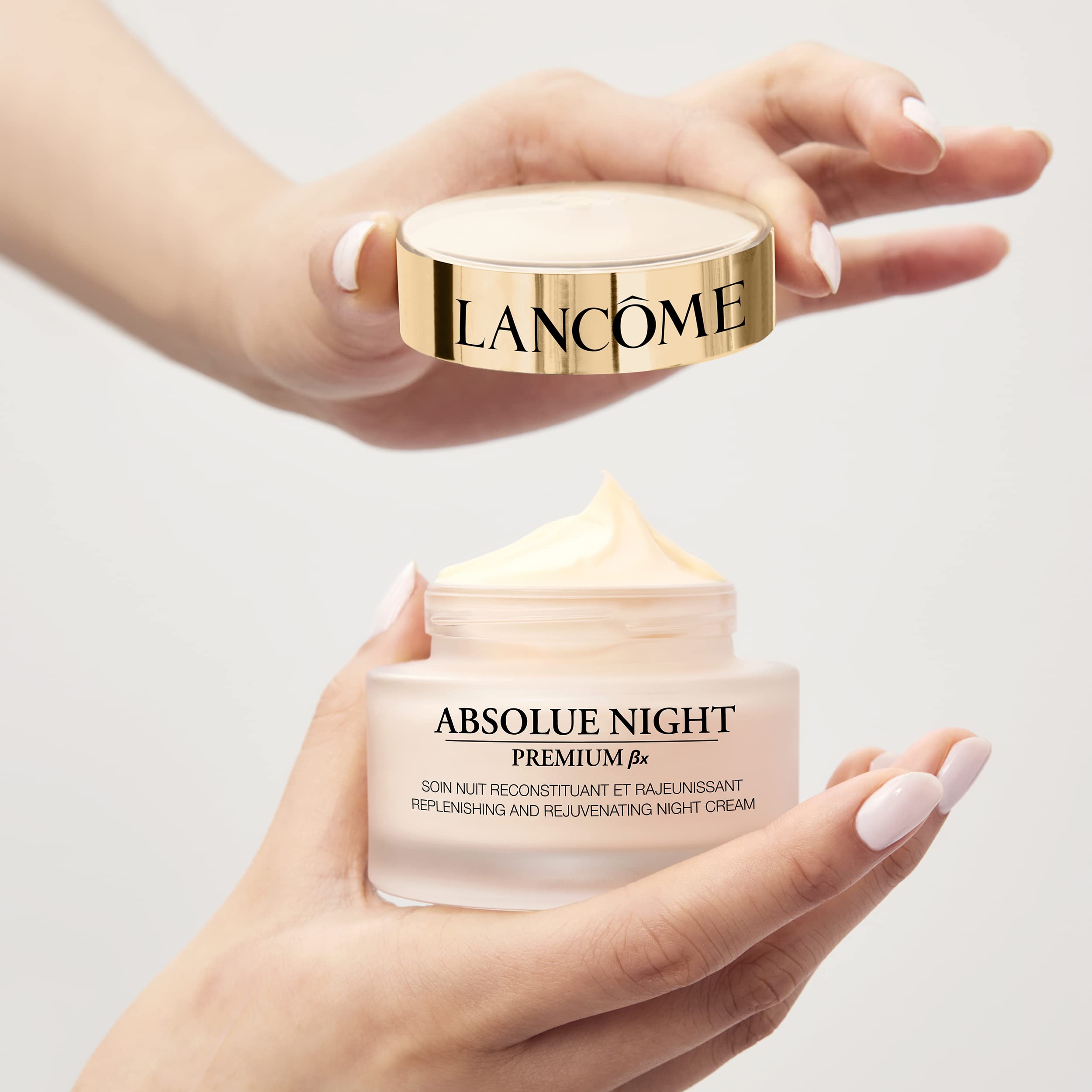 Schéma d’utilisation nocturne pas-à-pas de la Crème Nuit Absolue Premium Bx.