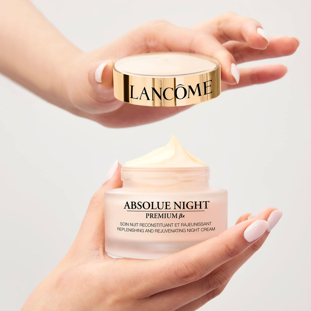 Schéma d’utilisation nocturne pas-à-pas de la Crème Nuit Absolue Premium Bx.