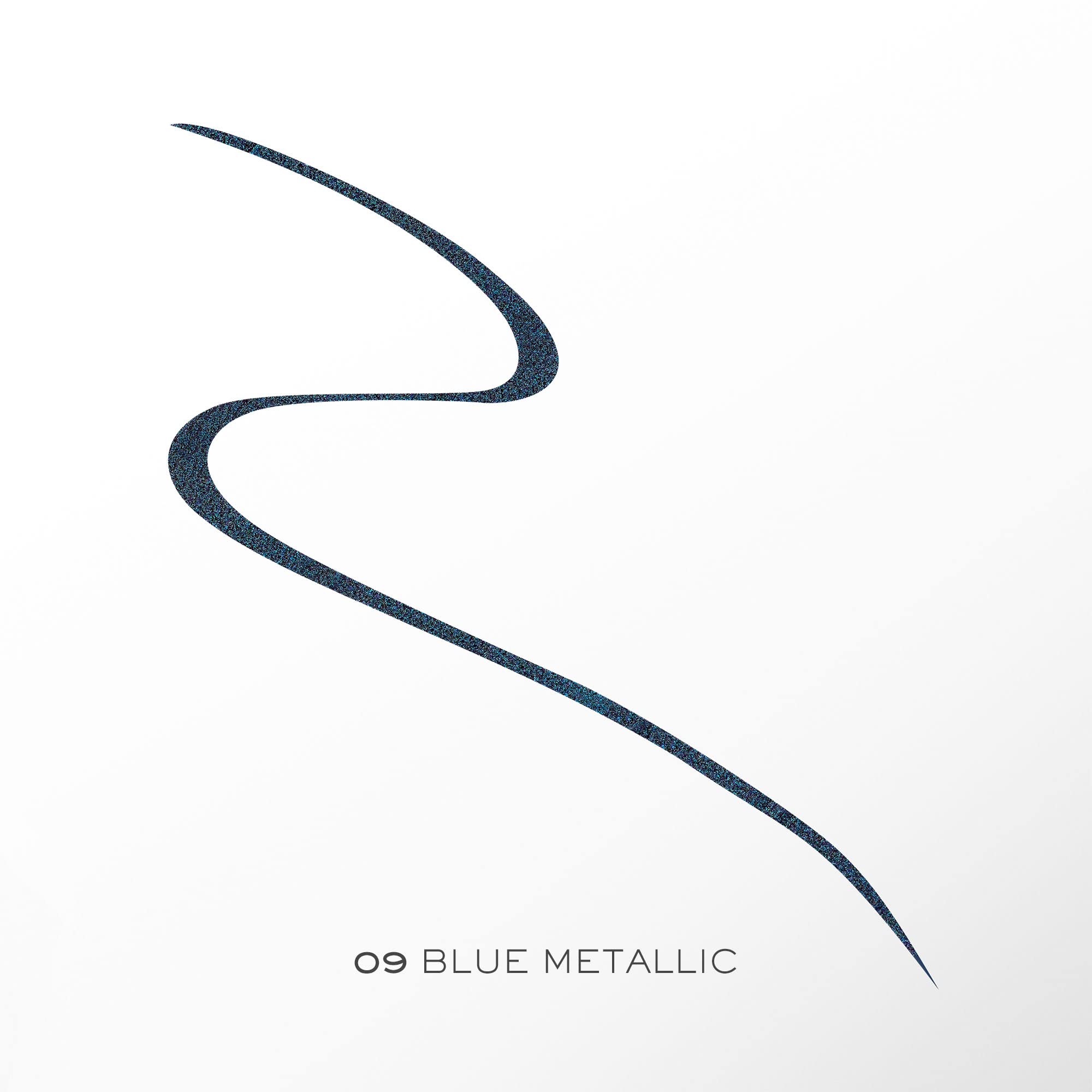 Lancôme Artliner bleu métallique, fini métallisé pour un œil de chat élégant.