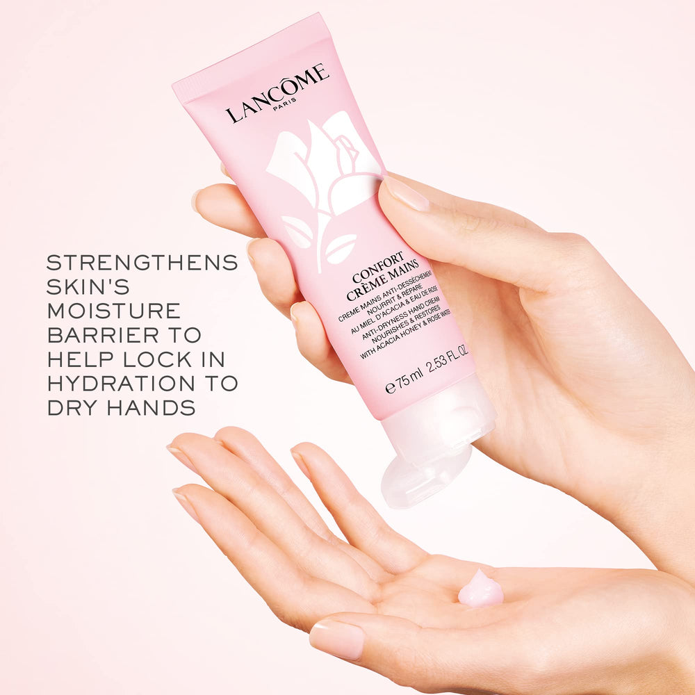 Lancôme Confort Main Crème — application facile pour nourrir les mains au quotidien.