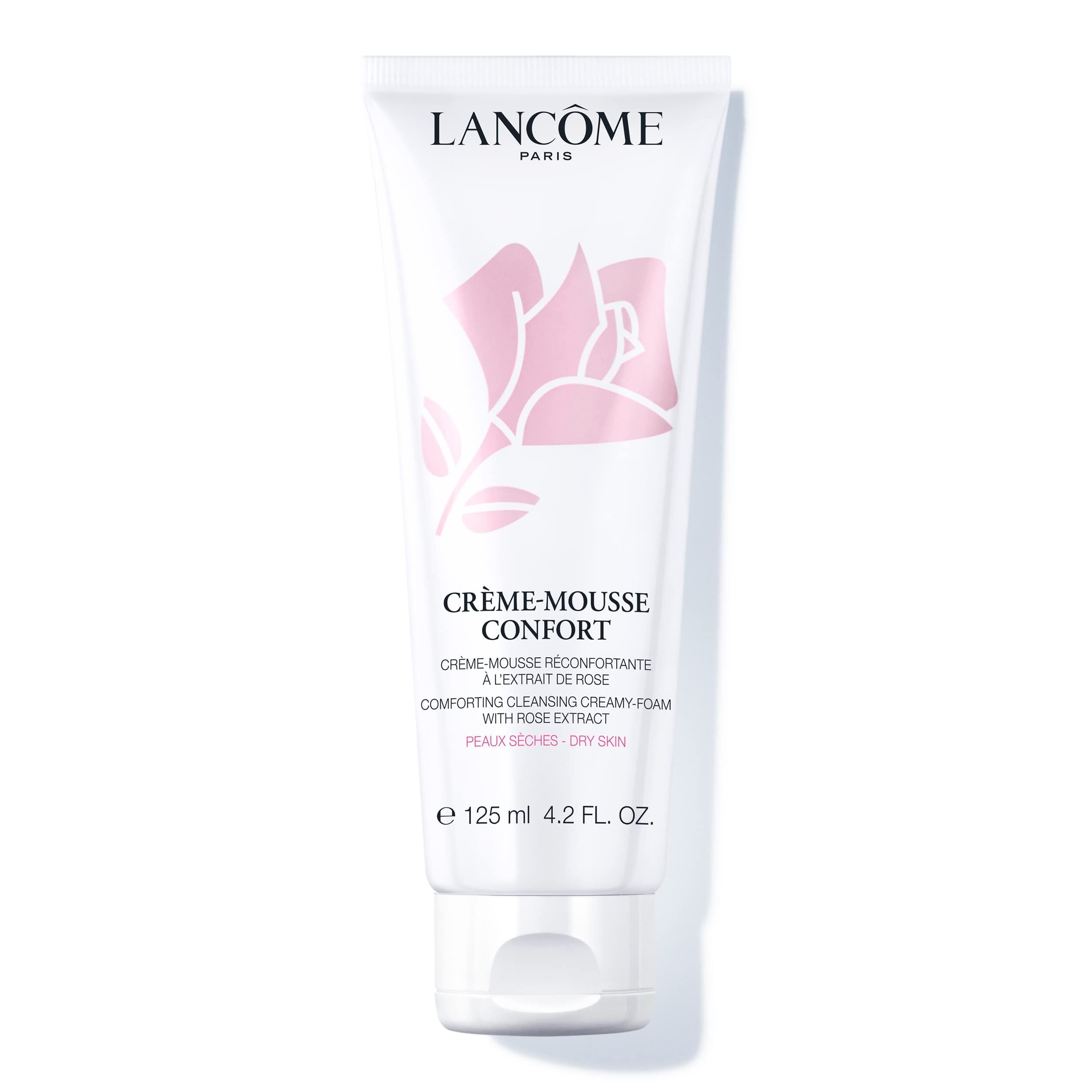 Lancôme Crème Mousse Confort: bouteille avec pompe prête à nettoyer et hydrater la peau.
