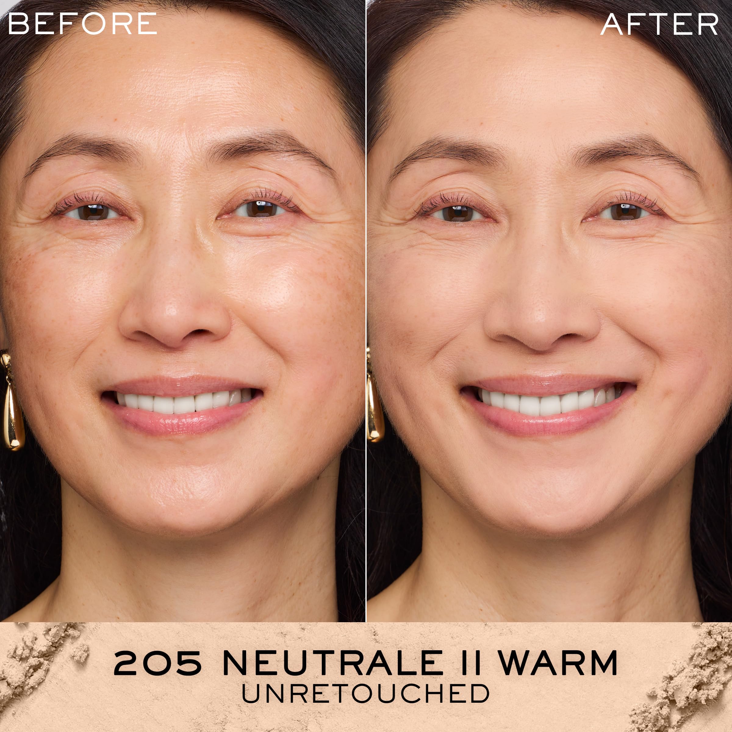 Lancôme Dual Finish application-seche procure une couvrance précise et longue tenue.