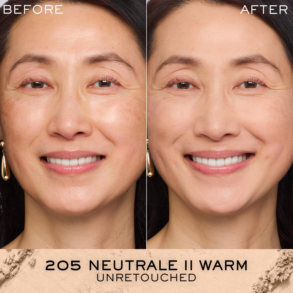 Lancôme Dual Finish application-seche procure une couvrance précise et longue tenue.