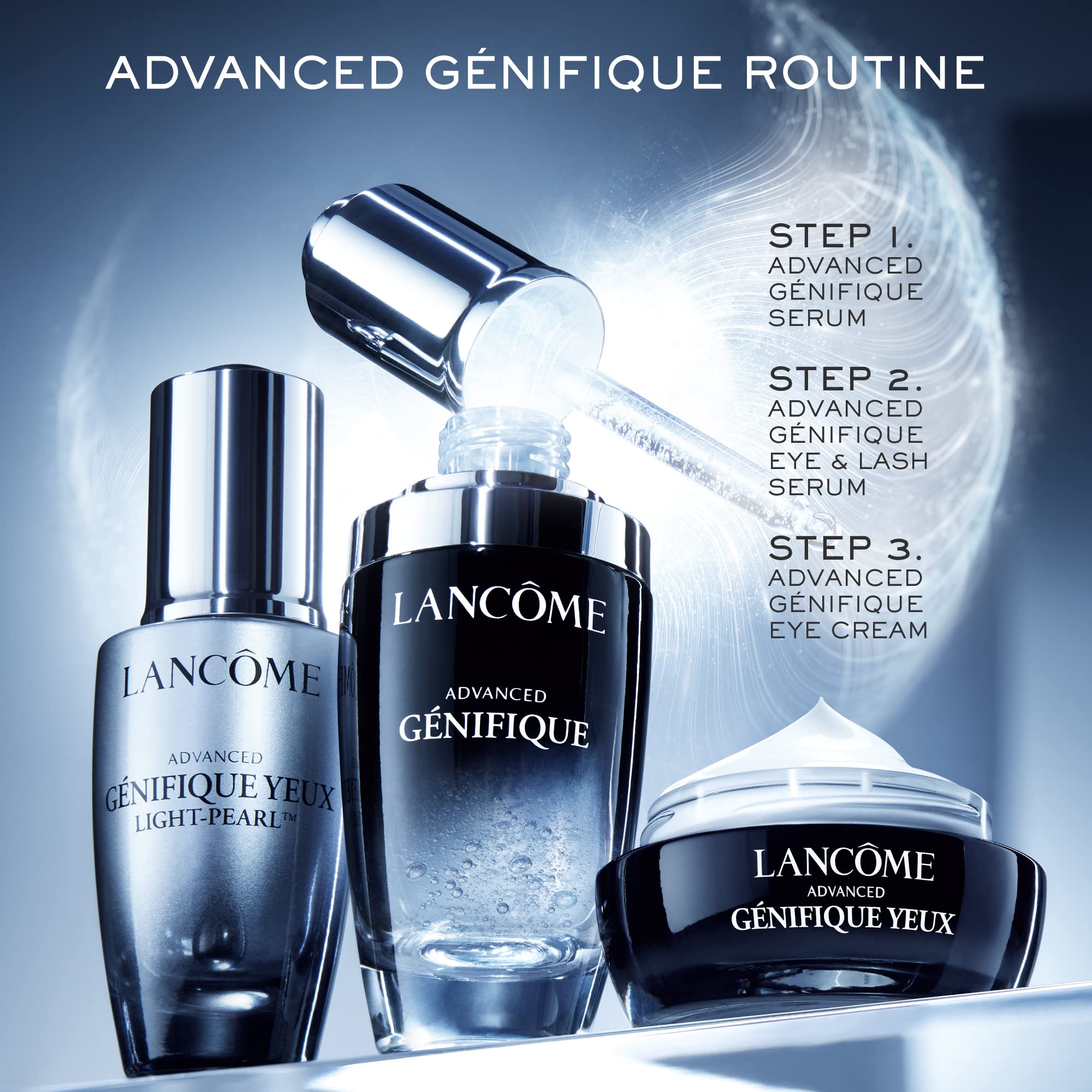 Lancôme Génifique Perle Lumière, perle Cryo, effet frais immédiat.
