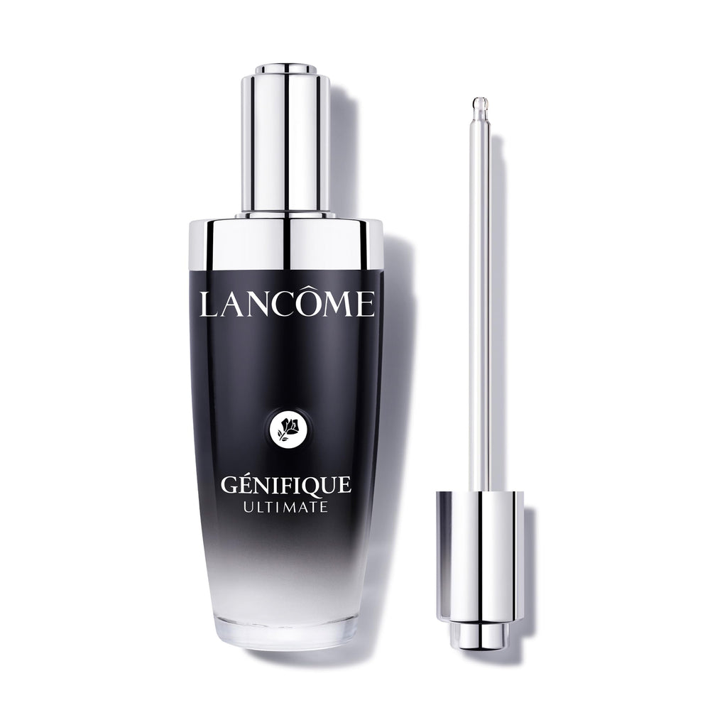 Lancôme Génifique sérum récupération, bouteille élégante prête à hydrater et réparer.