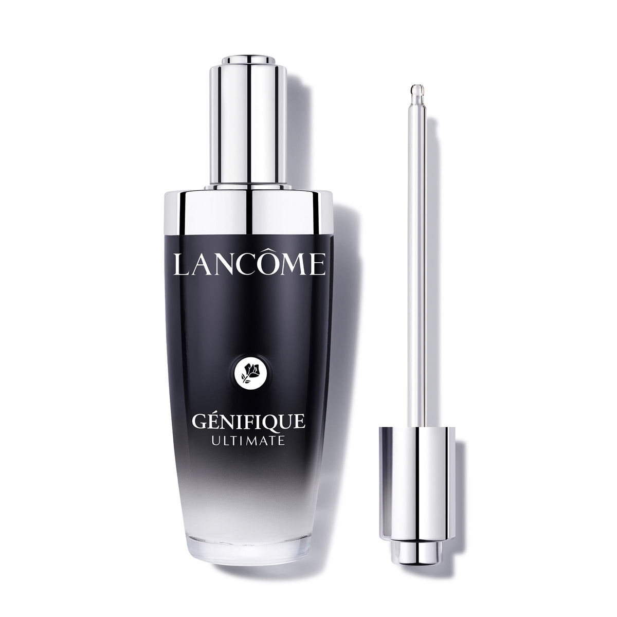 Lancôme Génifique sérum récupération, bouteille élégante prête à hydrater et réparer.