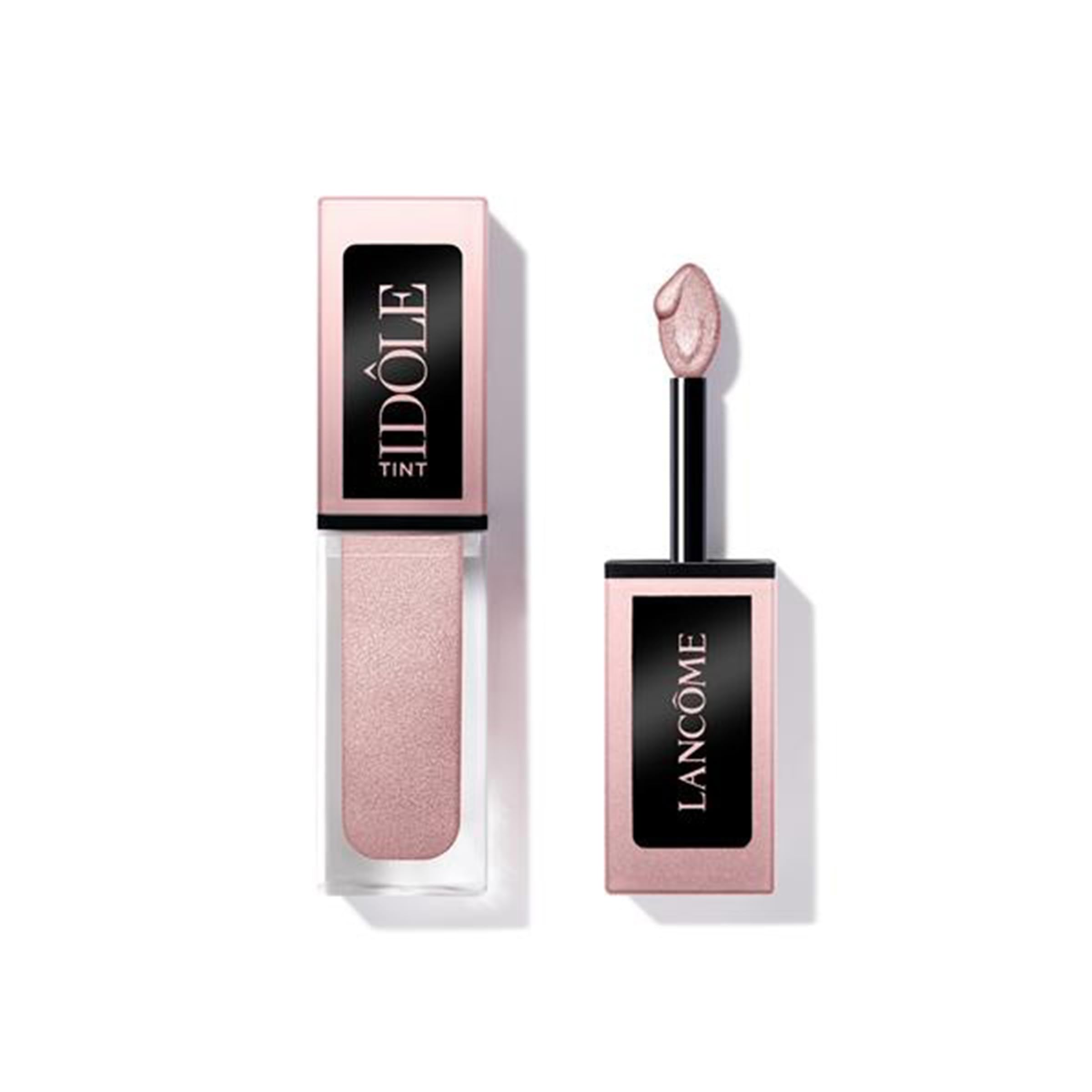 Lancôme Idôle Tint Ombre-yeux Strawberry Latte, fini irisé rose doré et longue tenue.