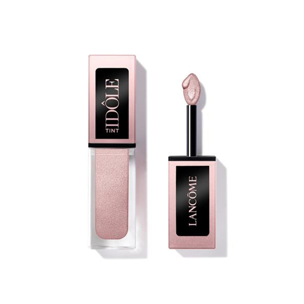 Lancôme Idôle Tint Ombre-yeux Strawberry Latte, fini irisé rose doré et longue tenue.