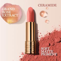 Lancôme L'Absolu Rouge Intimatte, hydratation jusqu'à 12 heures pour lèvres souples.