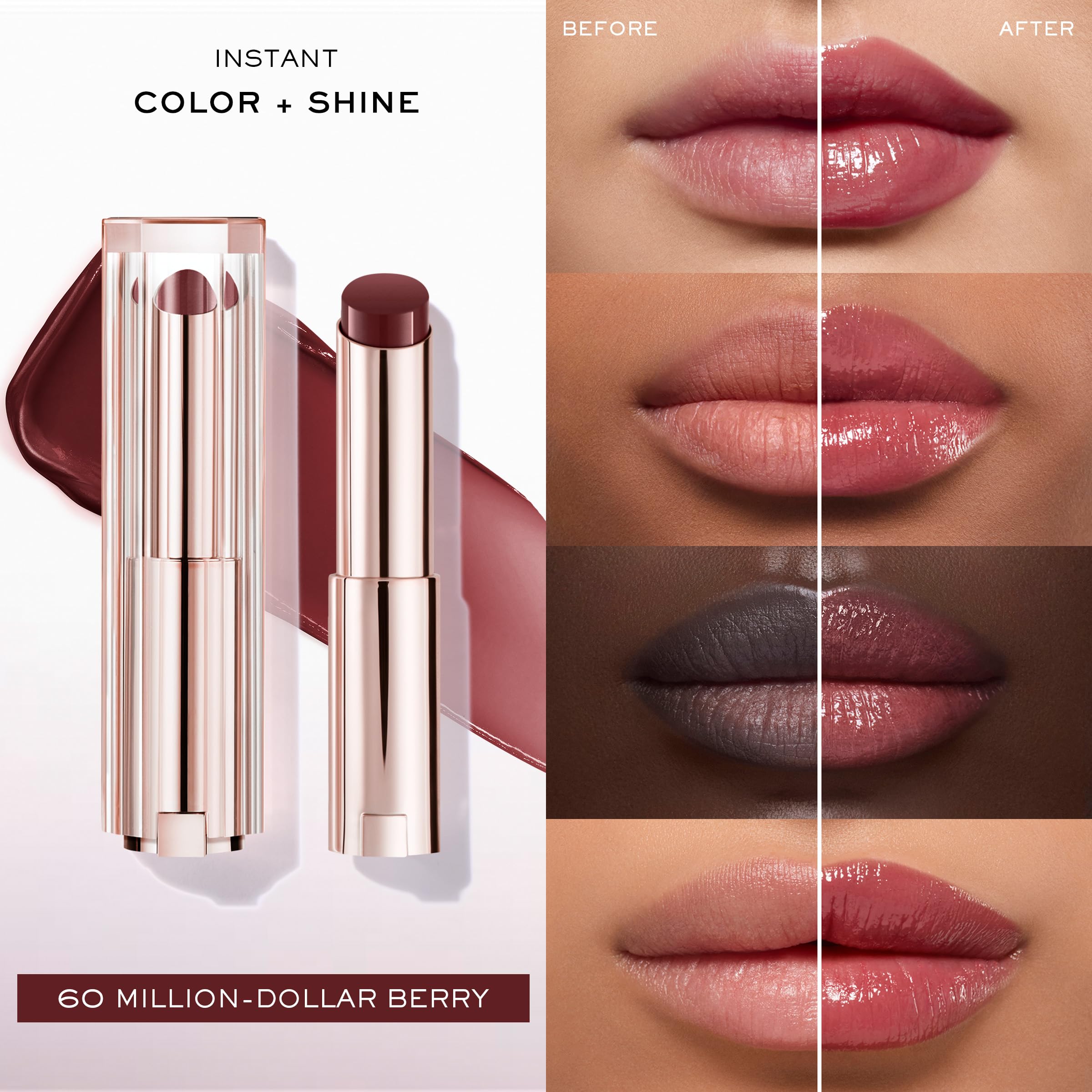 Lèvres avec Lip Idôle Butterglow appliqué, couleur modulable selon l intensité désirée.