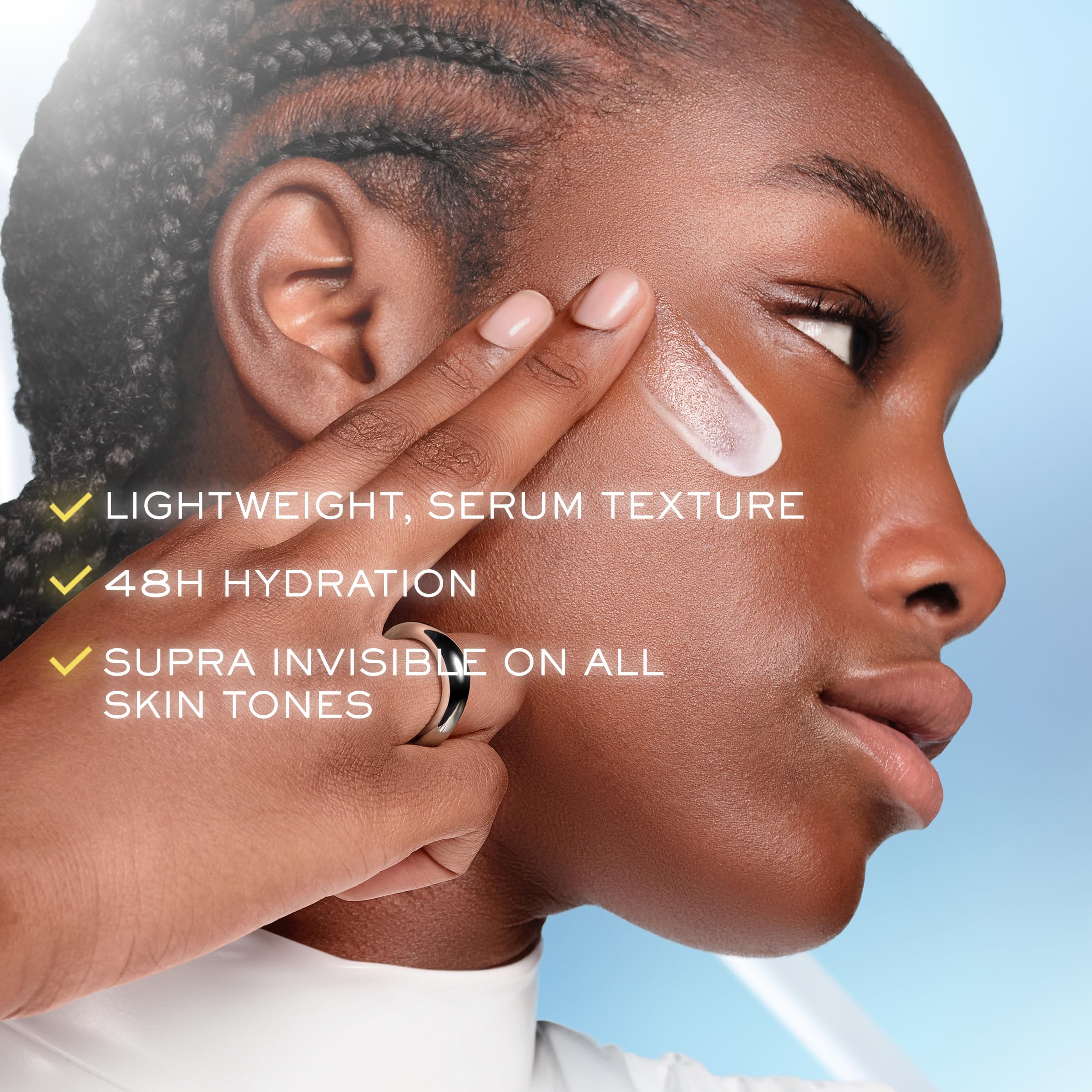 Acide hyaluronique dans Lancôme Supra Screen Invisible pour hydration durable.