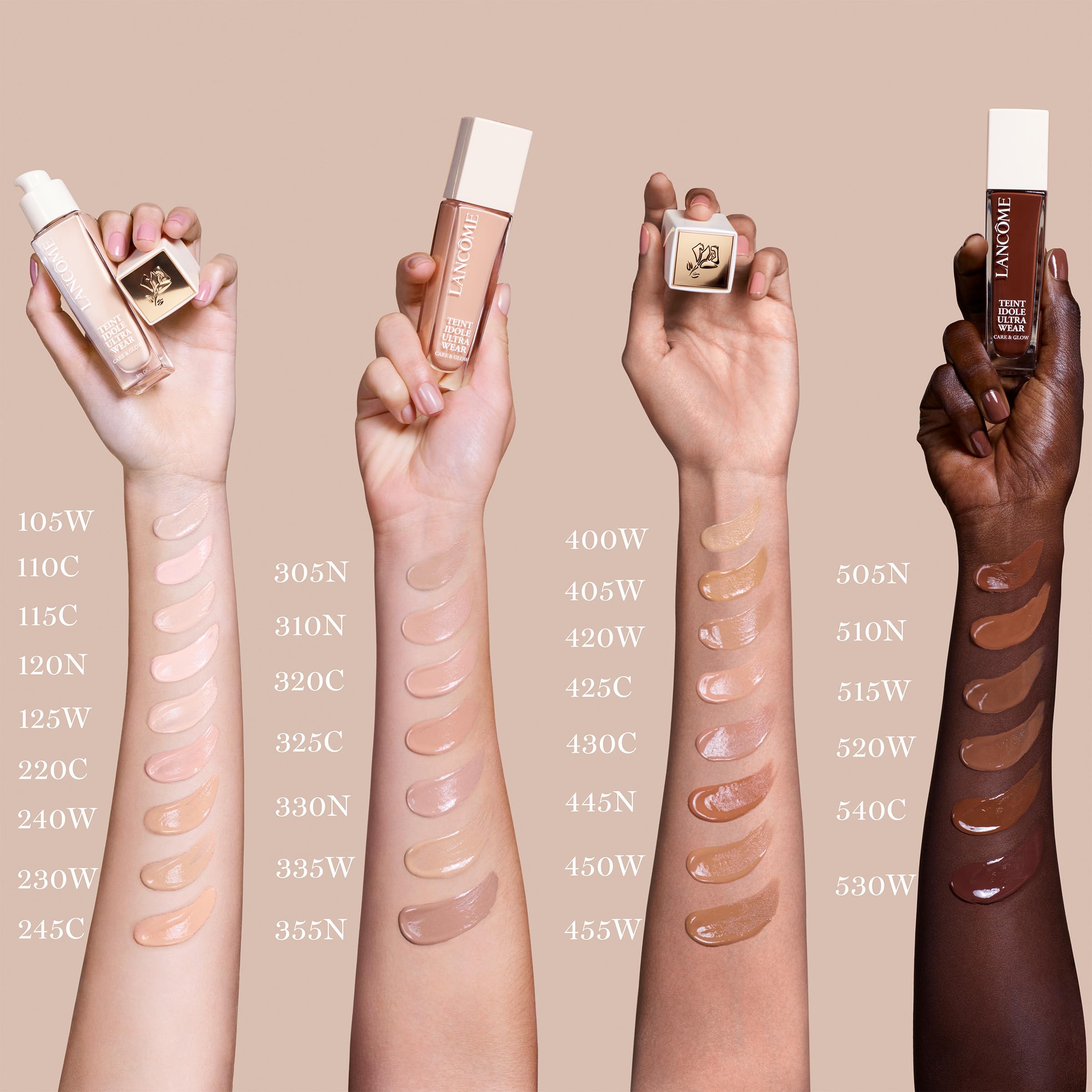 Lancôme Teint Idole Ultra Wear swatches teinte 330n visibles et précis.