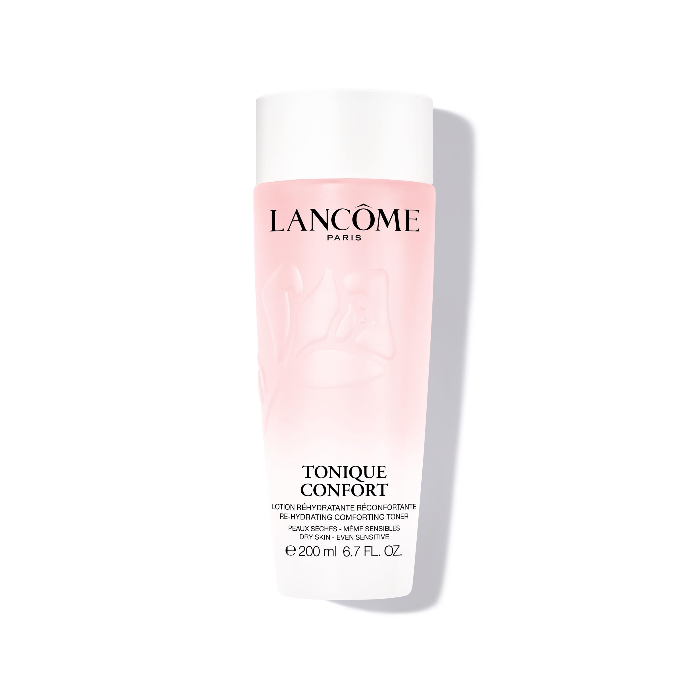 Lancôme Tonique Confort, bouteille élégante offrant hydratation rapide pour peau douce.