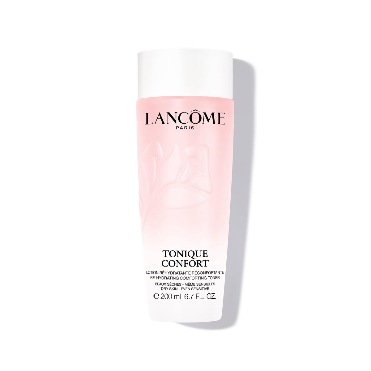 Lancôme Tonique Confort, bouteille élégante offrant hydratation rapide pour peau douce.
