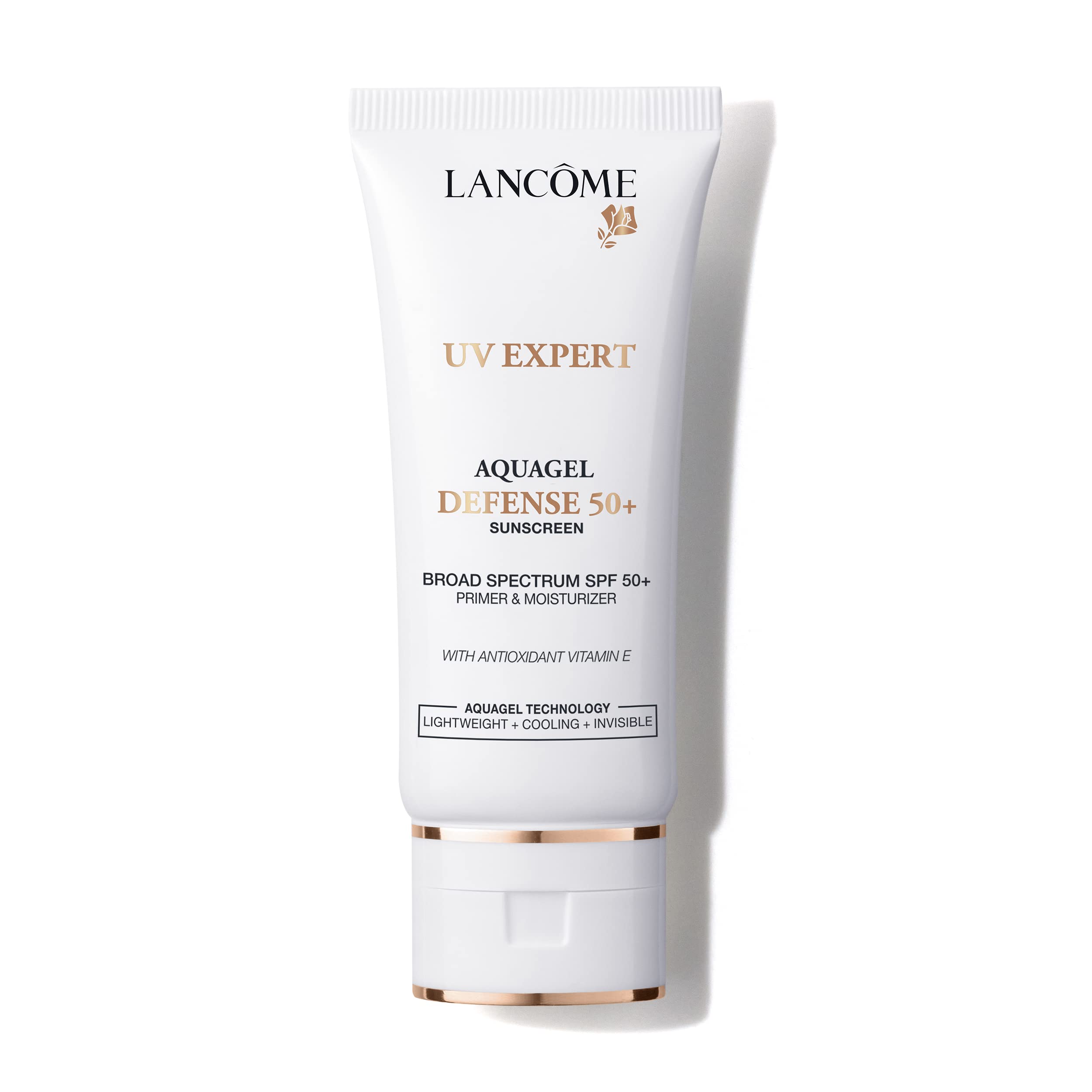 Lancôme UV Expert Defense – bouteille Aquagel, hydratation légère et protection solaire.