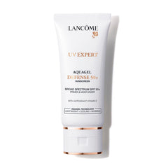 Lancôme UV Expert Defense – bouteille Aquagel, hydratation légère et protection solaire.