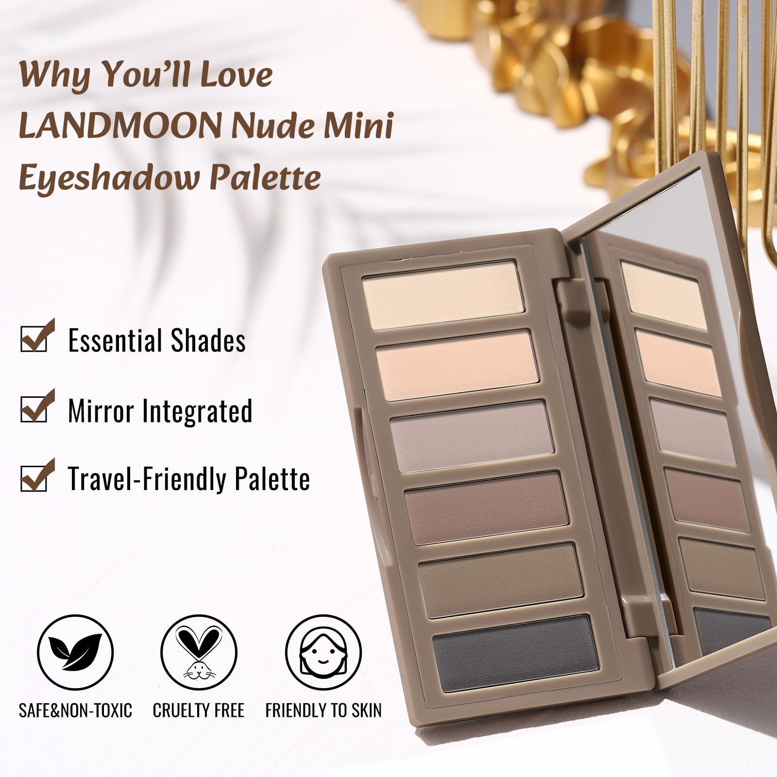 LANDMOON Nude Mini Palette avec miroir intégré pour retouches rapides
