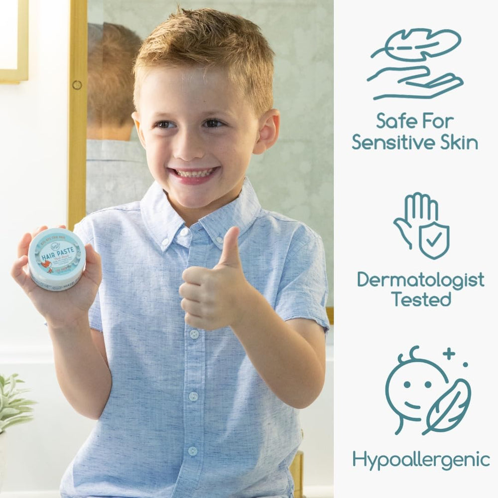 Lane & Co. Hair Paste application scene, kid-friendly, non-sticky shaping.