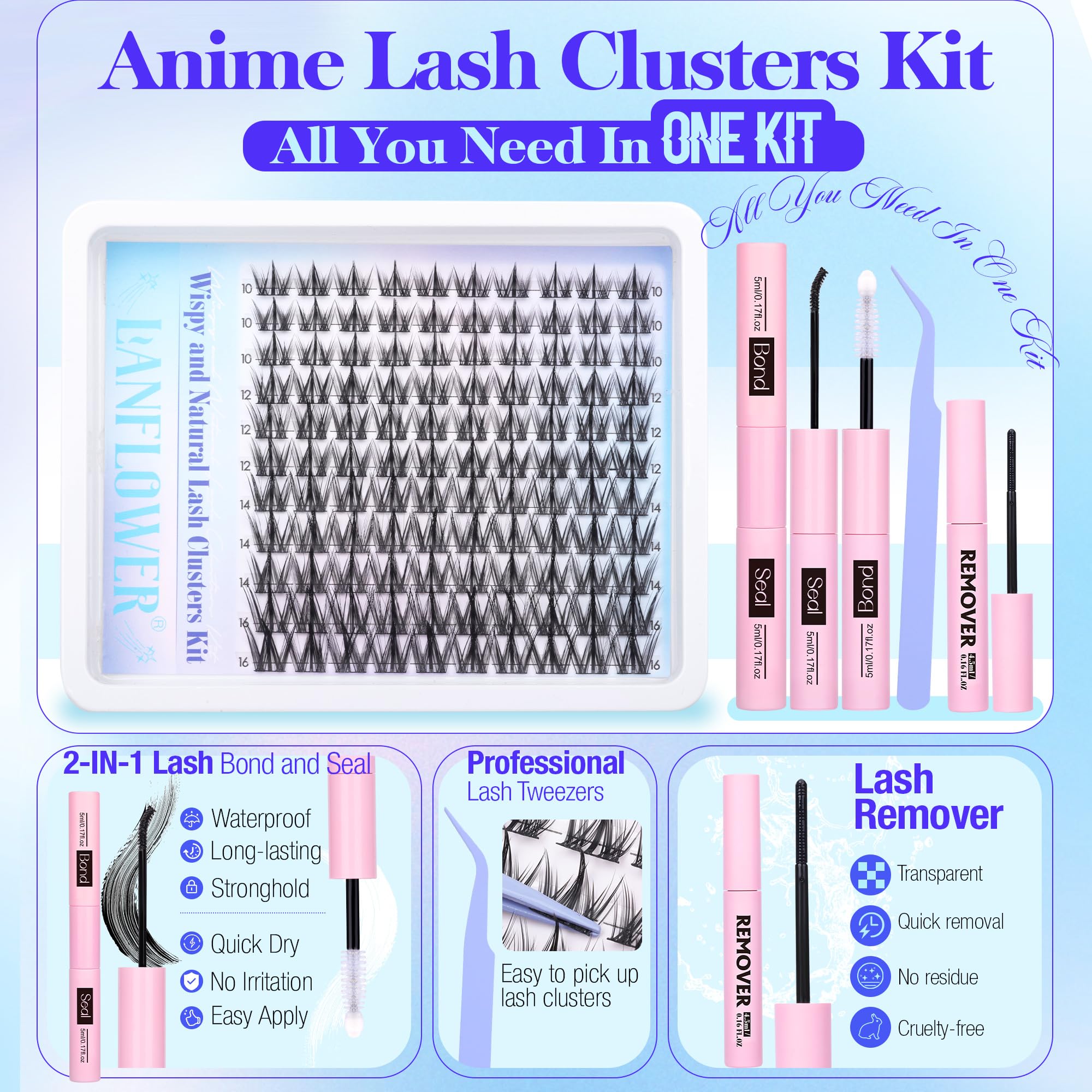LANFLOWER Démaquillant cils: nettoyage doux après usage.