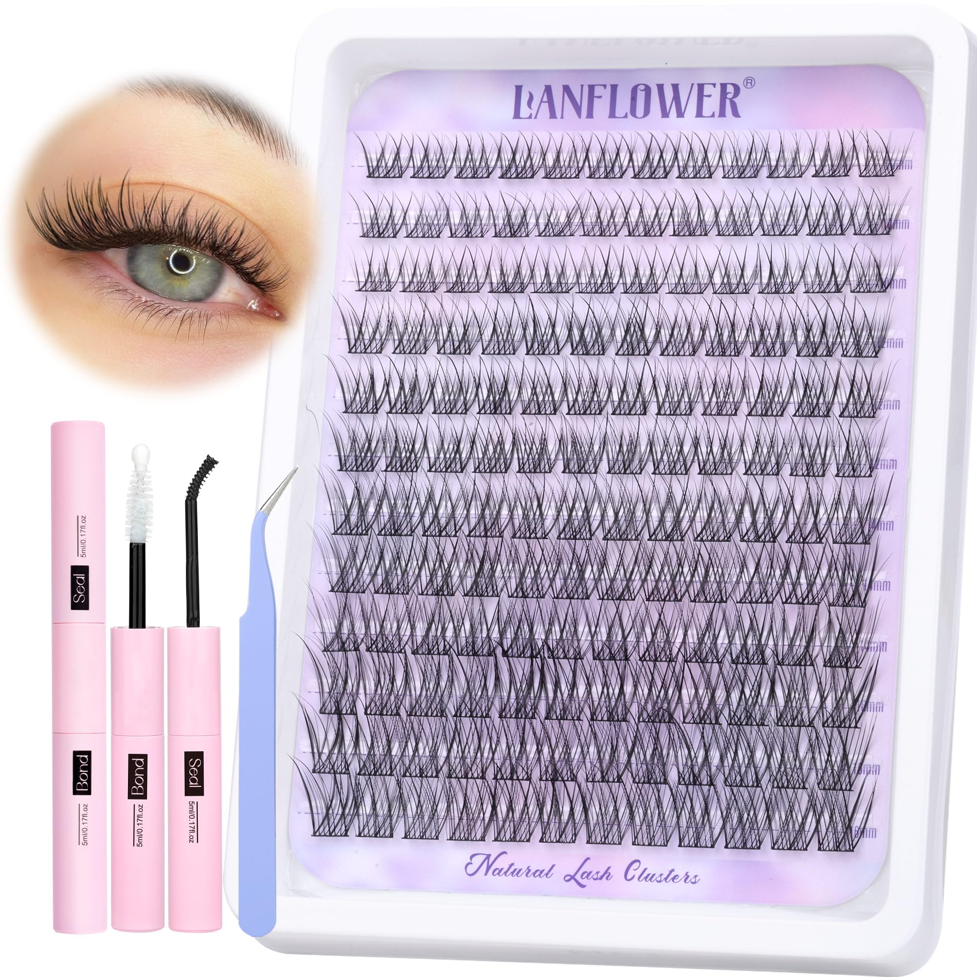 Lanflower Kit Clusters Cils Naturels, application simple pour un regard naturel et durable.