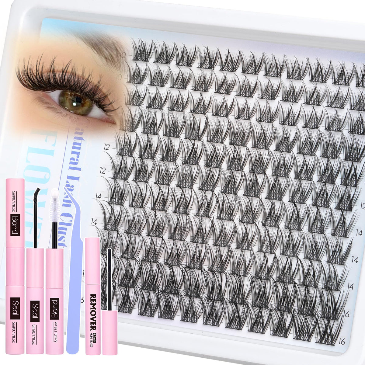 Lanflower natural lash clusters kit 10-16mm for customizable wispy looks