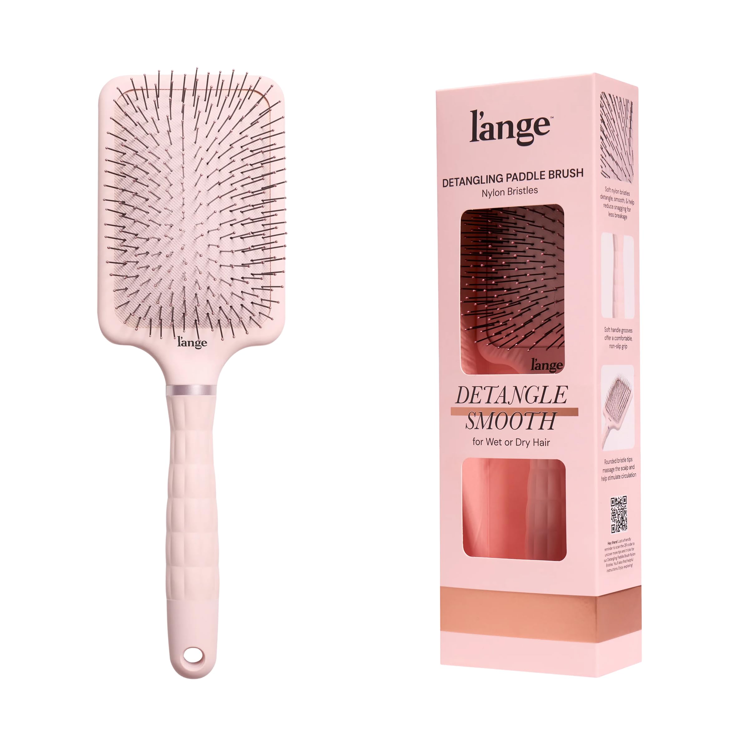 Brosse démêlante large rose de L'ANGE HAIR démêle en douceur.