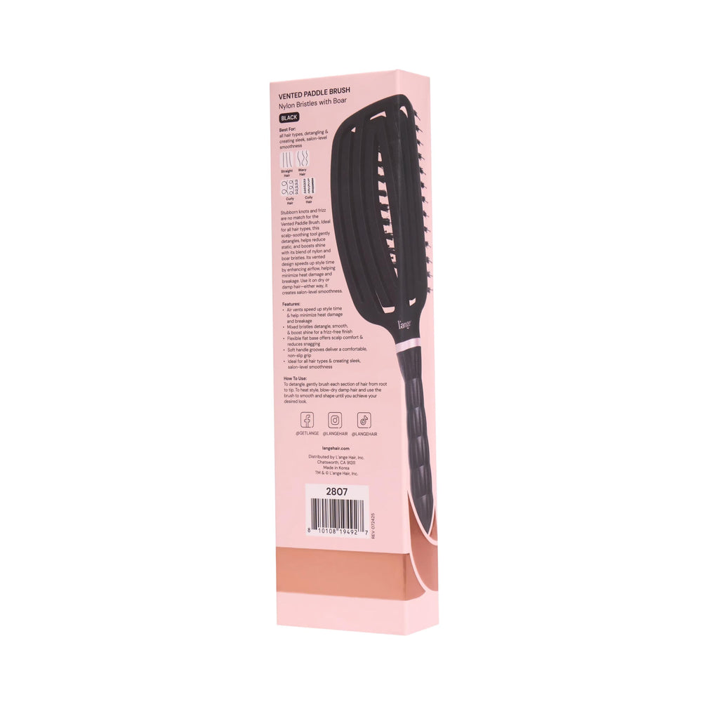 La brosse L'ANGE HAIR avec nylon et bois lisse et répartit les huiles.