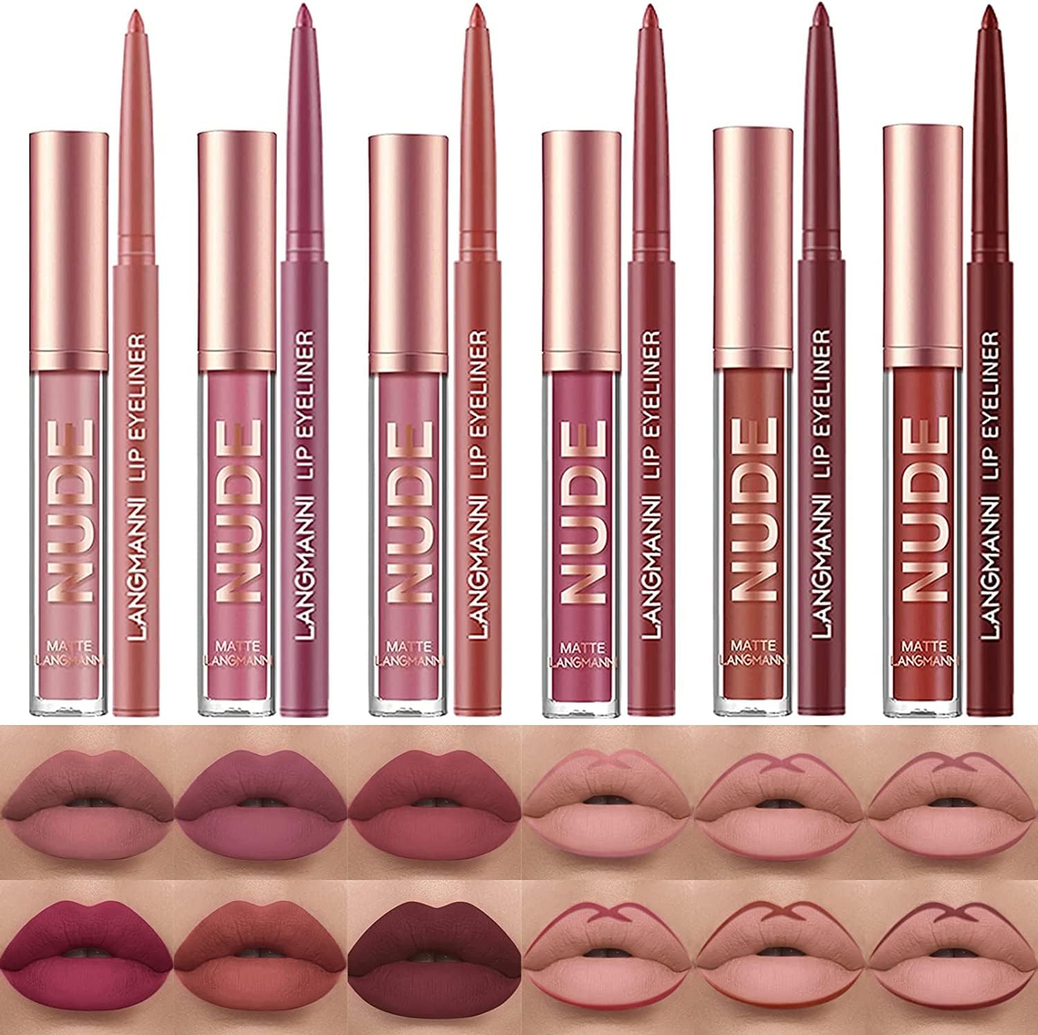 Langmanni ensemble 6 rouges matte lèvres, tenue longue durée et fini velouté.