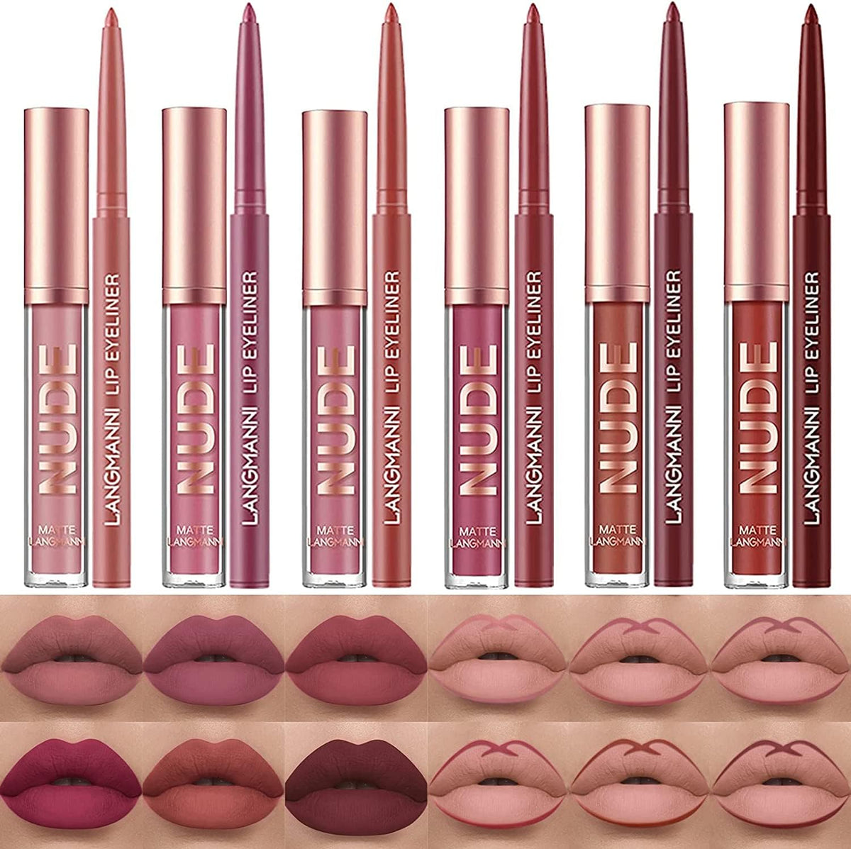 Langmanni ensemble 6 rouges matte lèvres, tenue longue durée et fini velouté.