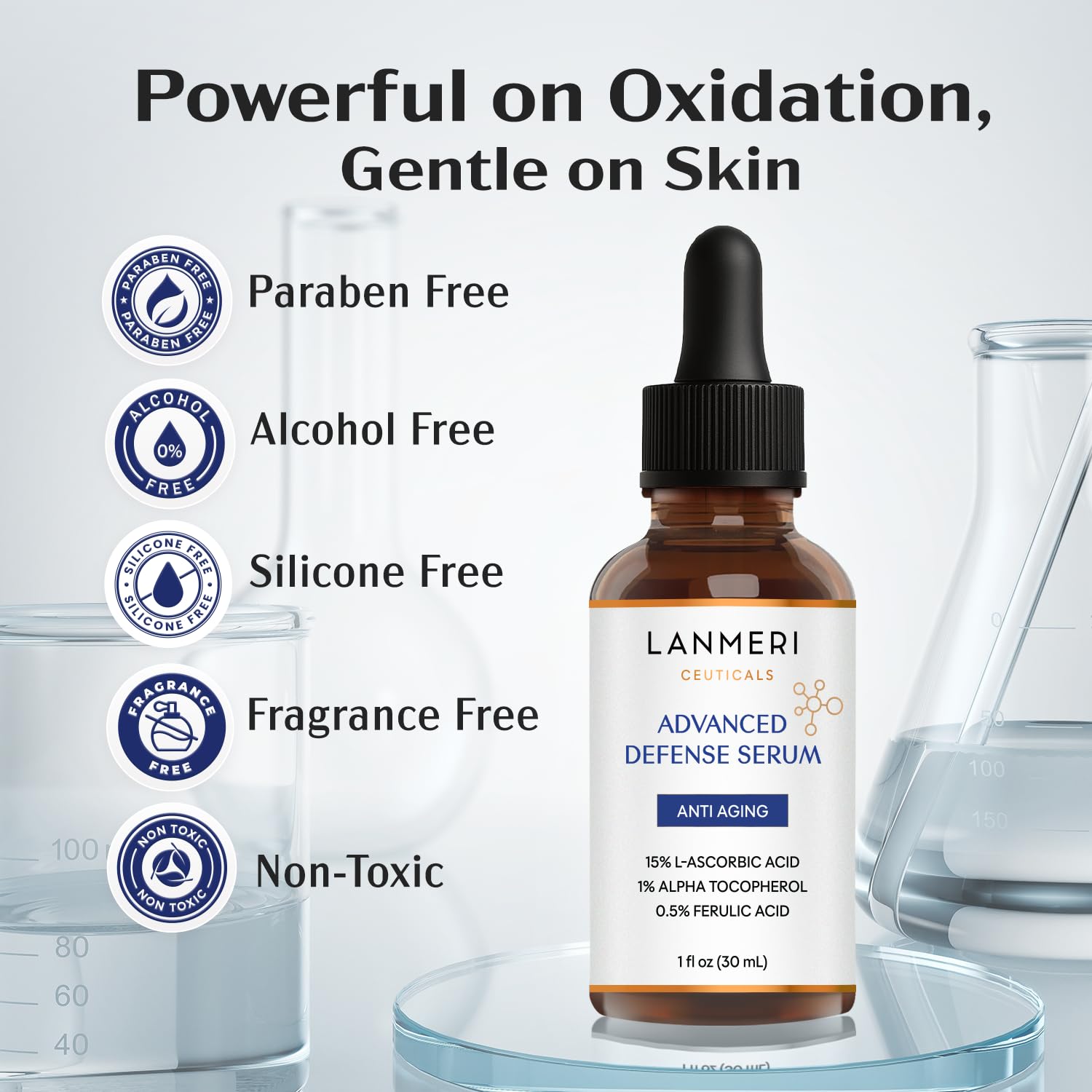 Sérum Lanmeri Ceuticals sans parfum ajouté pour peau sensible.