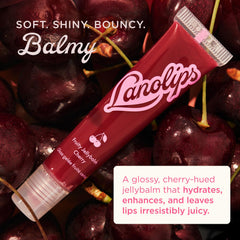 Lanolips Jellybalm fraise, texture douce et teinte légère sur les lèvres.