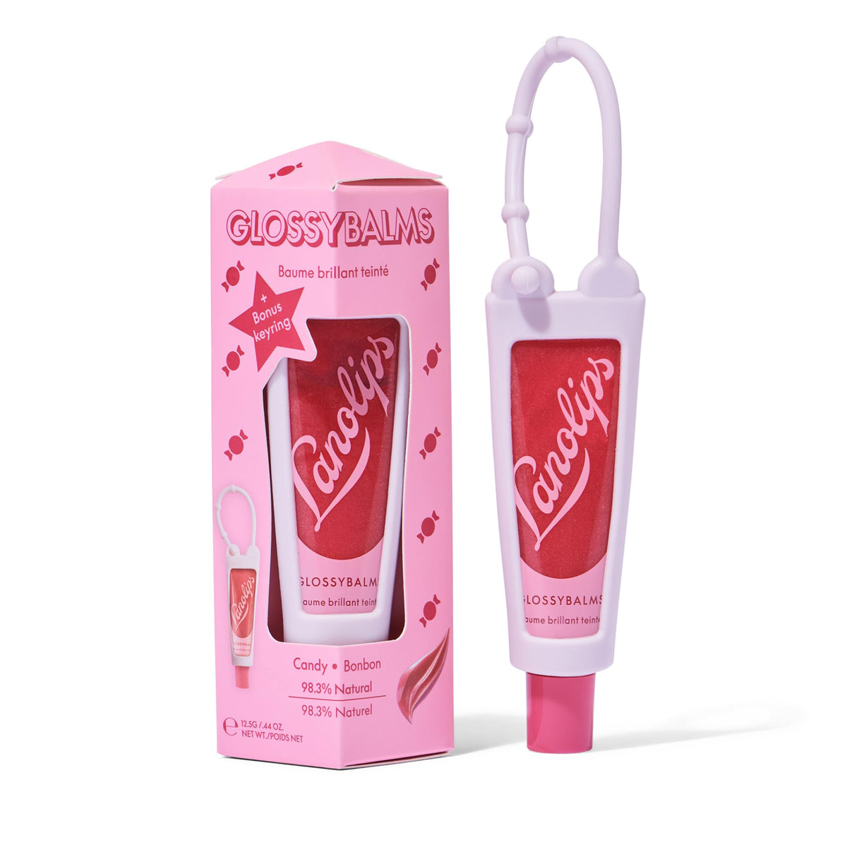 Lanolips Glossybalm Candy Bauble, emballage festif et hydratation durable.