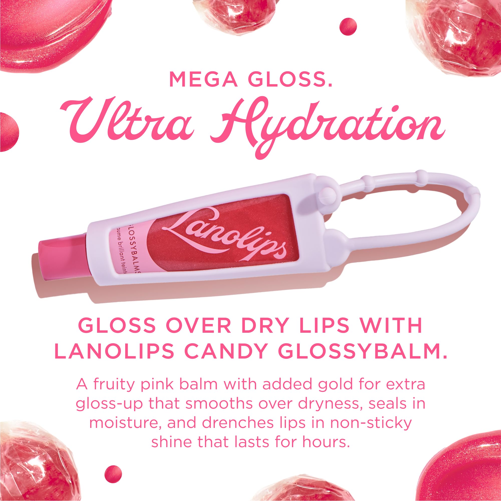 Lanolips Glossybalm Candy Bauble, brillance non collante et soin nourrissant.